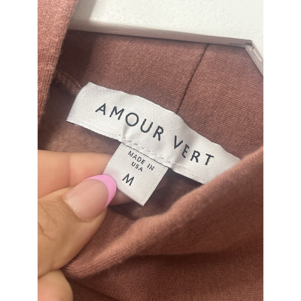Amour Vert Mock Neck Top Minimalist Capsule Wardrobe Long Sleeve Dusty Rose Sz M - Picture 4 of 7